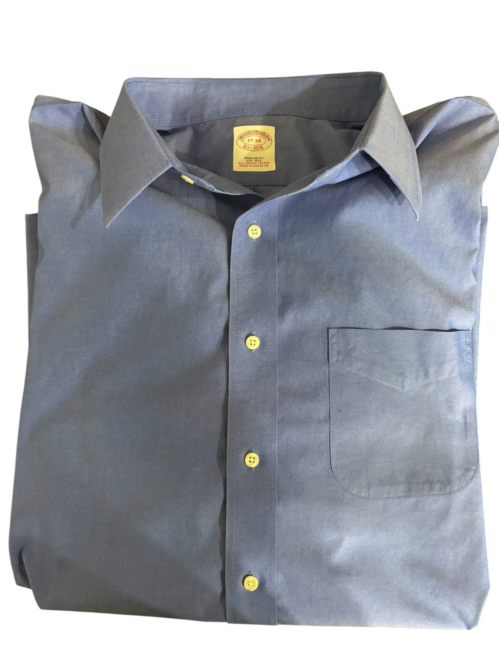 Brooks Brothers Men's Blue Traditional Fit Non-Iron L/S Button Dress Shirt 17-34